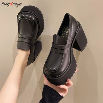 נשים עבה נעלי עקבים נסתרים עליית גובה גבירותיי נעלי וינטאג', נעליים יפניות תלמיד נעליים המכללה סגנון עקבים גבוהים