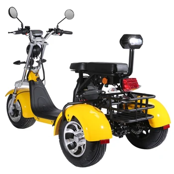 צהוב אופנוע חשמלי בגודל מלא צבע מותאם אישית, שלושה גלגלים קורקינט חשמלי 60V אופנוע חשמלי