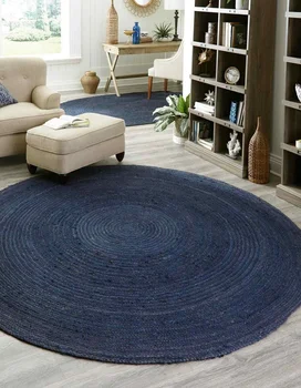 שטיח יוטה טבעי סיבוב קלוע שטיח כחול כהה מודרני כפרי אזור מגורים כפרי נראה השטיח שטיחים קישוט חדר השינה