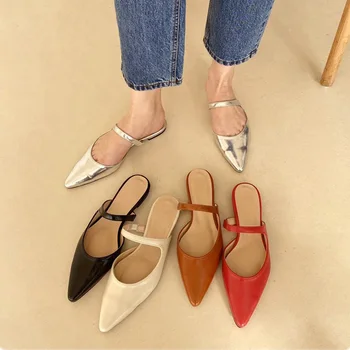 דרום קוריאה נטו אדום הצביע חצי נעלי בית 2020 קיץ חדש צבע כסף Baotou שטוח נעלי נשים סנדל עצלן