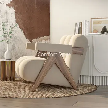ספה Nordic Lounge הסלון הזרוע כיסאות קטיפה מודרני ייחודי עץ סלון כסאות עצלן להירגע יחיד מיטת השיזוף ריהוט הבית WKYZ