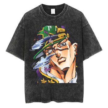 ג ' וג ' ו הרפתקאות ביזארי של החולצה אנימה יפנית Jotaro Kujo להדפיס חולצת טי כותנה באיכות שטף בציר גברים שרוול קצר Tees