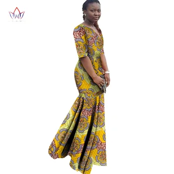 אפריקה שמלות לנשים דאשיקי אפריקה הדפסה בגדים חצי שרוול בתולת ים שמלת מקסי שמלת מסיבת BRW