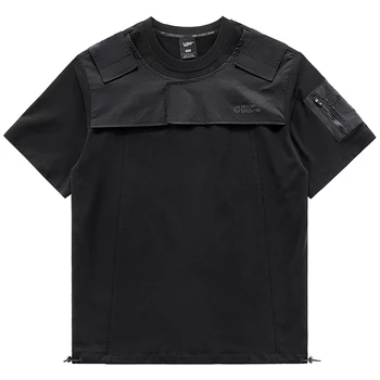 אופנת רחוב Techwear חולצות מקסימום מטען מזויף שני חלקים Harajuku היפ הופ טקטי טי-שירט גברים אופנה Darkwear חולצת טי מכותנה Tees
