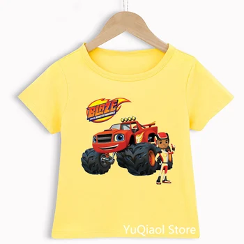 בגדים לילדים בלייז ואת המפלצת מכונות חולצה קיץ בייבי בנים בגדים צהוב חולצה בגדי הילדים מ-2 ל-13