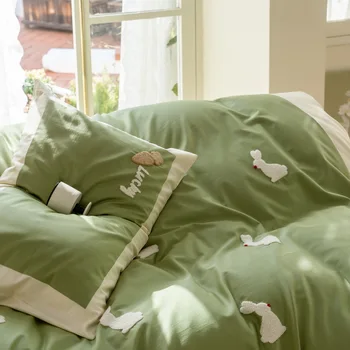 ילדים של זמן-מצרך כותנה שמיכה כיסוי מיטה מכותנה גיליון, חמוד רקום, בחליפת שלושה חלקים, באיכות גבוהה, 100