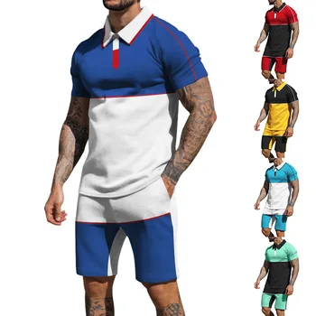 2023short עם שרוולים קצרים החליפה של הגברים קיץ אירופאי ואמריקאי התאמת צבעים פנאי ספורט שני חלקים חליפה