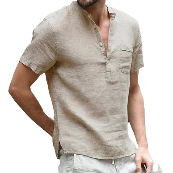 הקיץ החדש Mens עם שרוולים קצרים חולצת כותנה פשתן גברים מקרית מוצק צבע מנופחים חולצה זכר לנשימה מקסימום Camiseta גבר