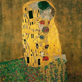 הנשיקה, 1907 על ידי גוסטב קלימט ציור שמן מופשט אמנות הקיר רפרודוקציה צבוע ביד עבור חדר השינה, הסלון קישוט