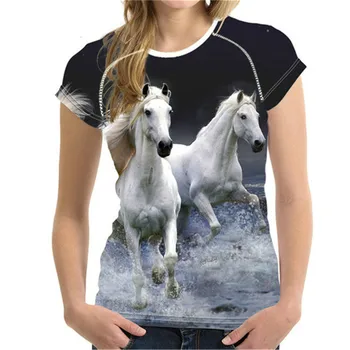 קיץ הדפסת 3D בעלי חיים סוסים גרפי של נשים חולצה צוואר עגול שרוול קצר מהיר ייבוש חולצות במידה גדולה רופף לכל היותר & טיז