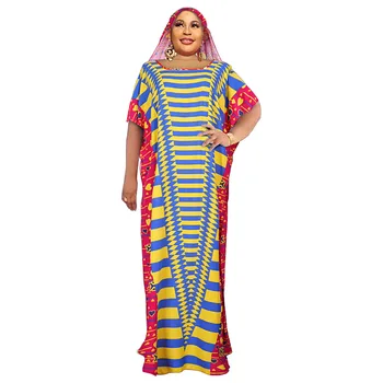 קיץ אלגנטי אפריקה שרוול קצר הדפסה שמלה ארוכה המוסלמים Abaya שמלת מקסי אפריקה בגדים אפריקני שמלות לנשים