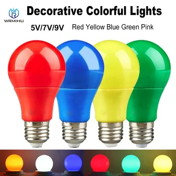 A60led צבע בשקית פלסטיק, אלומיניום AC220V E27 אורות צבעוניים 5W 7W 9W אדום צהוב ירוק כחול חם אור פנס דקורטיבי הנורה