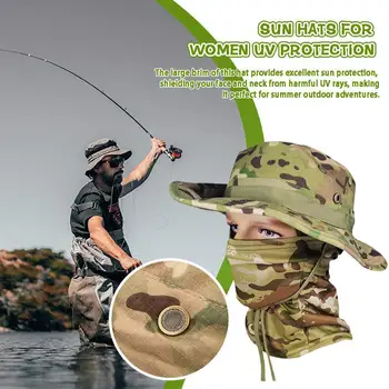 חיצוני ספורט נשים גברים טיול דיג הכובע כובע שמש לפנים UV כובעי הצוואר הגנה מסכת מתכוונן הסוואה דלי Z2P6