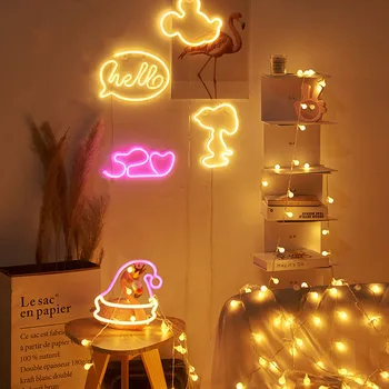 USB LED אור ניאון סימן 90Styles אמנות קיר מנורת לילה אור, אהבה לב של חיה חתול להבין את מודל תפאורה חדר יום הולדת מסיבת בר חנות