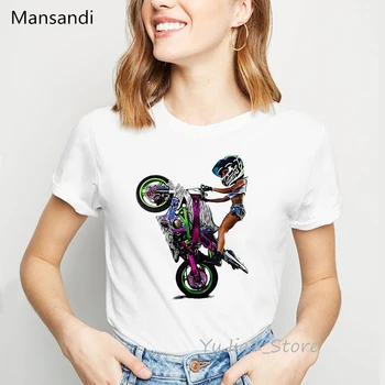 2022 קיץ נשים בגדים מגניב פעלולים ילדה רוכב Motocycle קריקטורה חולצת טריקו פאטאל נקבה העליון היפ הופ פאנק חולצה אופנתי חולצת טי